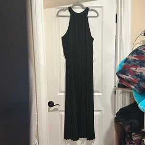 Black halter top dress, pleated floor length